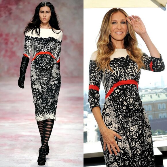 Prabal Gurung Lace Print Fall 2011 dress 8 Sarah Jessica Parker black/cream/red - Picture 1 of 16